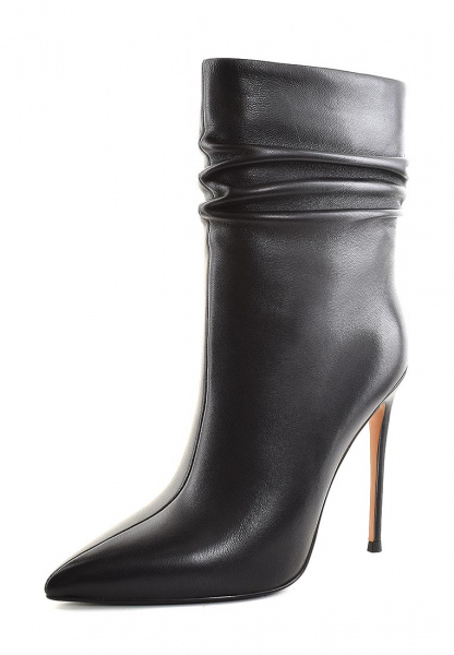 Ботильоны с острым носом из натуральной кожи на шпильке черные